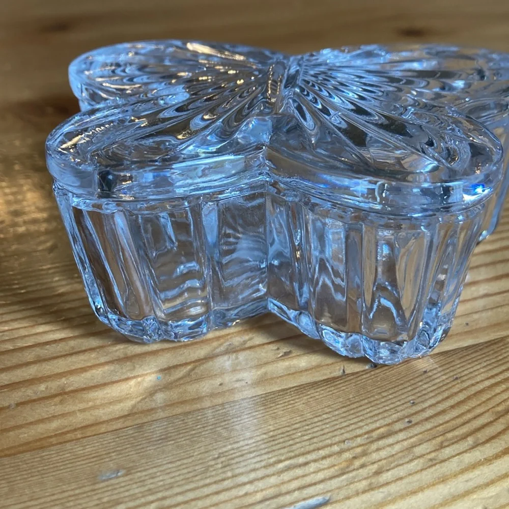 Vintage Lead Crystal Butterfly Jewelry Box, glass trinket holder ring box gift